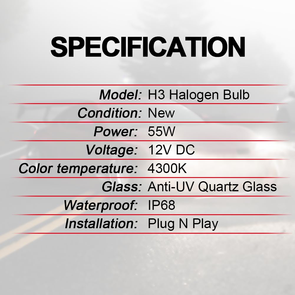 WinPower H3 Halogen Fog Light Bulb, 55W 4300K, Warm White, Pack of 2