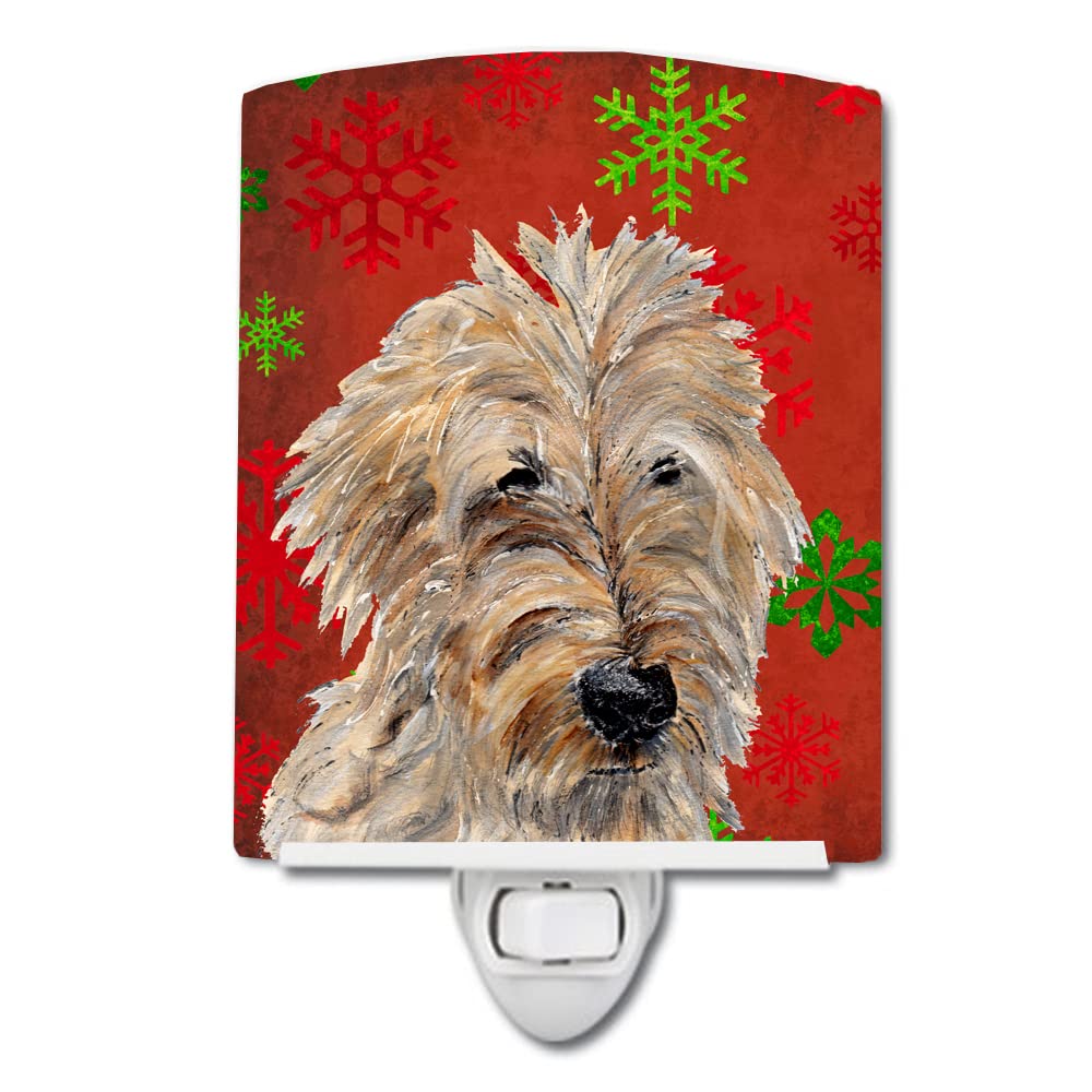 Carolines Treasures Ceramic Night Light, Golden Doodle with Red Snowflakes, 6x4x3 inches, Multicolor, Model SC9763CNL
