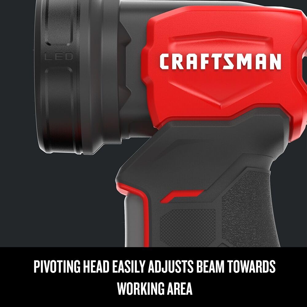 Craftsman V20 LED Work Light, Cordless Handheld, 140 Lumens, Aluminum, Black and Red, Model CMCL020B