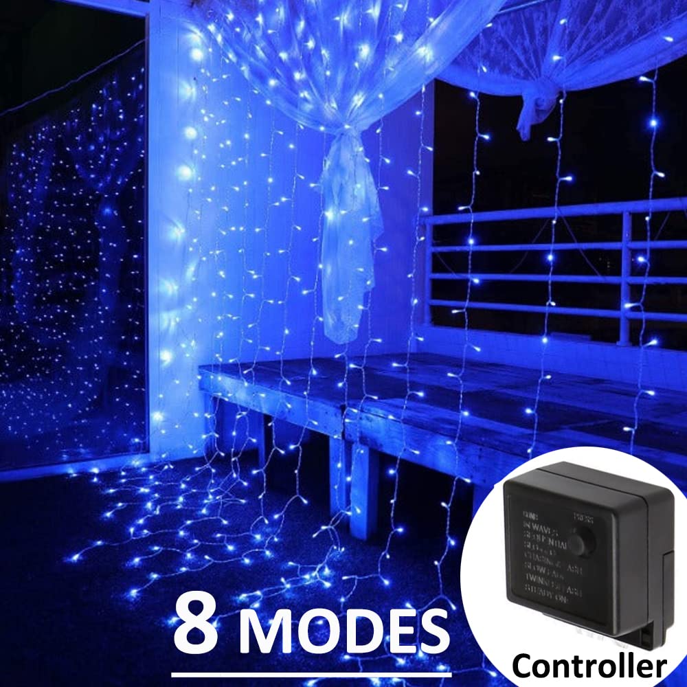 Solhice LED Curtain Lights, Blue, 20ft x 10ft, 600 LEDs, Indoor/Outdoor Twinkle String Lights for Wedding & Decor, Model BD-600-C-W-B