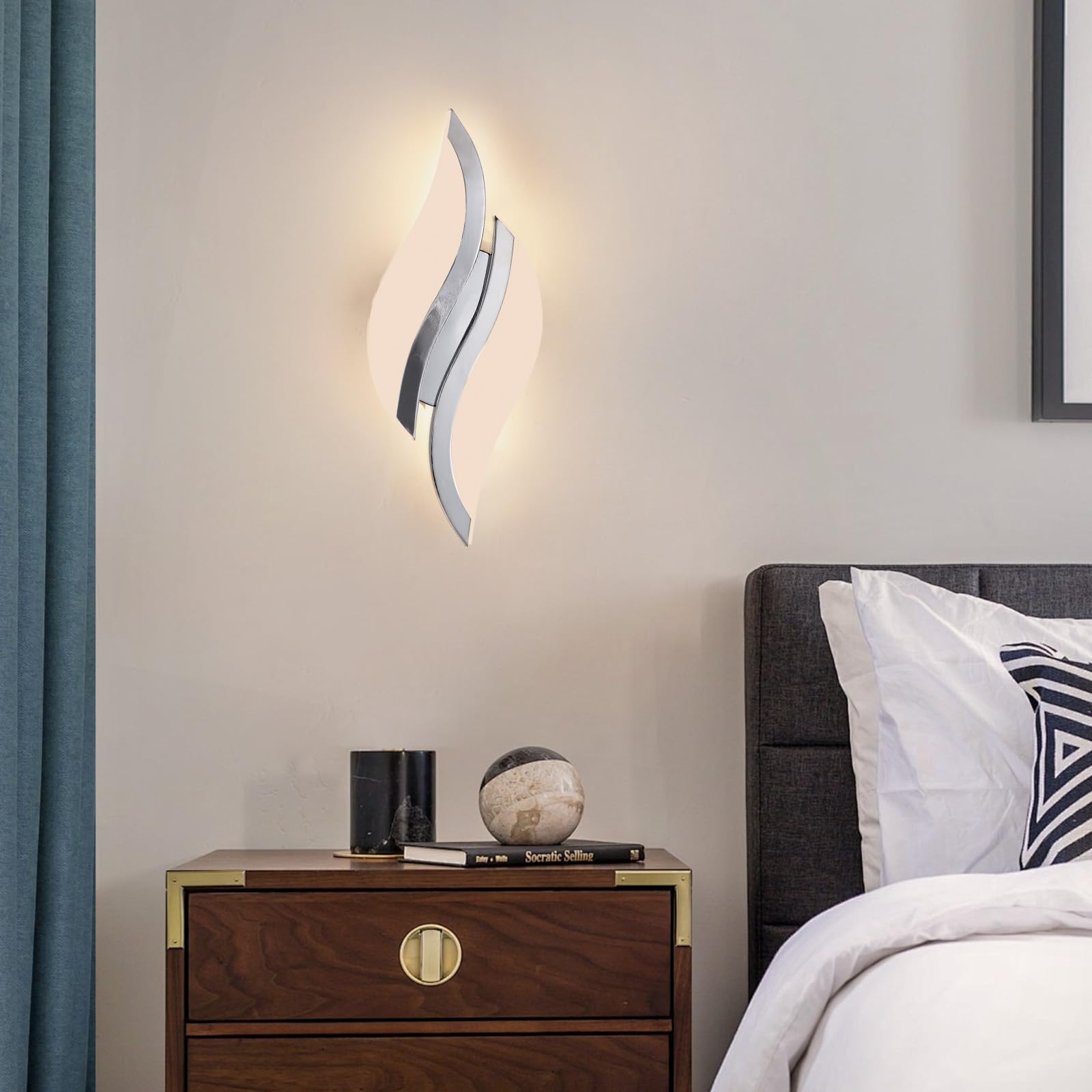 Caneoe Modern Led Wall Sconce 3000K Warm White Indoor Wall Light Fixtures Acrylic Wall Sconce Lighting For Living Room Bedroom Bedside Bathroom Hallway Stairway Wall Lamp (Chrome  1 Pack  3000K)