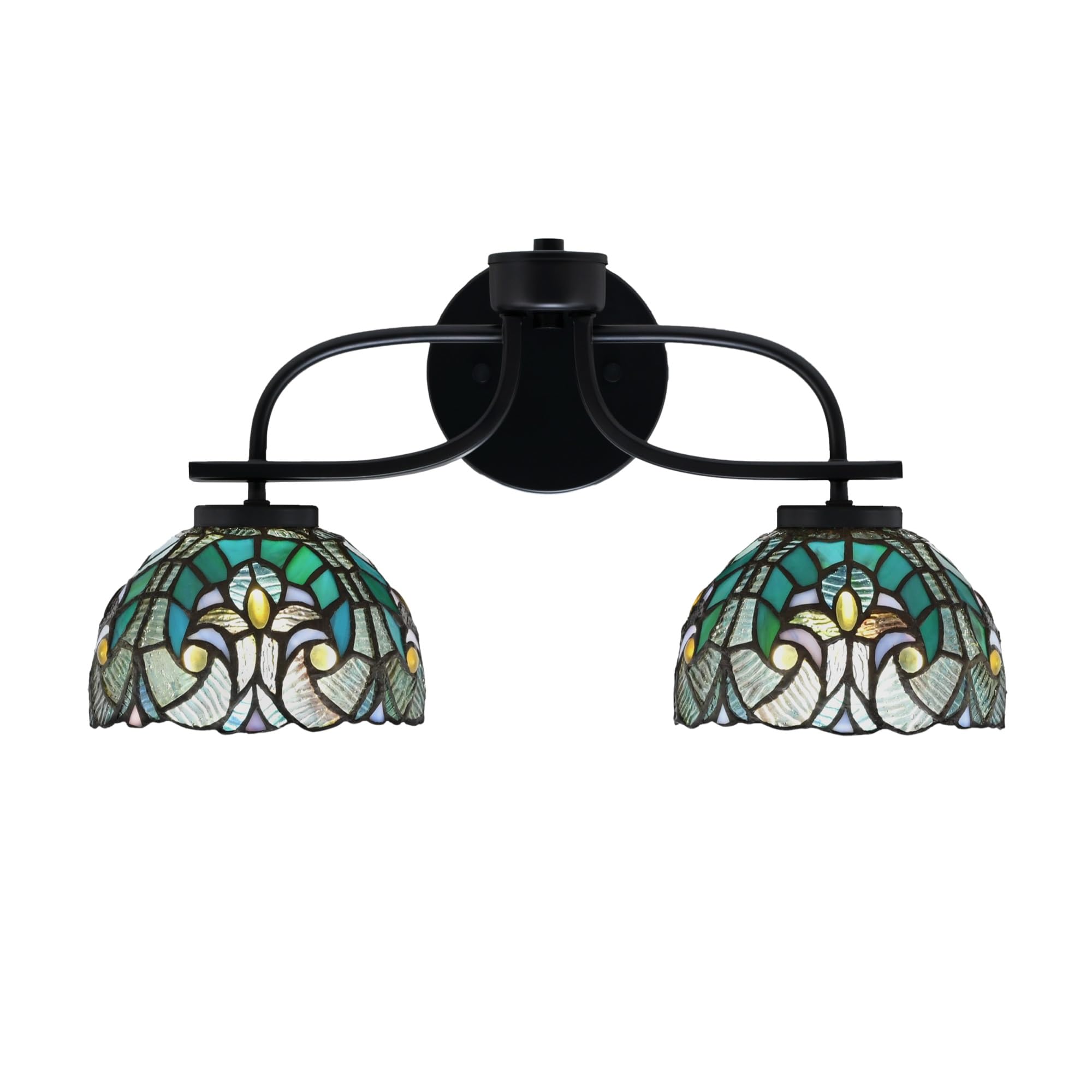 Cavella 2 Light Bath Bar In Matte Black Finish With 7" Turquoise Cypress Art Glass
