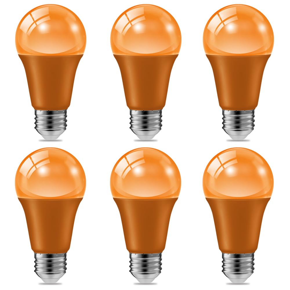 Haraqi 6 Pack 9W (60W Equivalent) 120V E26 Base A19 Led Colored Light Bulb  Orange Led Lights For Party Christmas Decor And Halloween Lighting