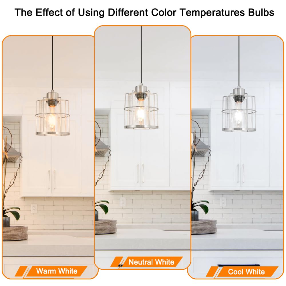 Brushed Nickel Pendant Lights Kitchen Island, Clear Glass Shade Hanging Lamp, Modern Farmhouse Pendant Light Fixtures With Adjus