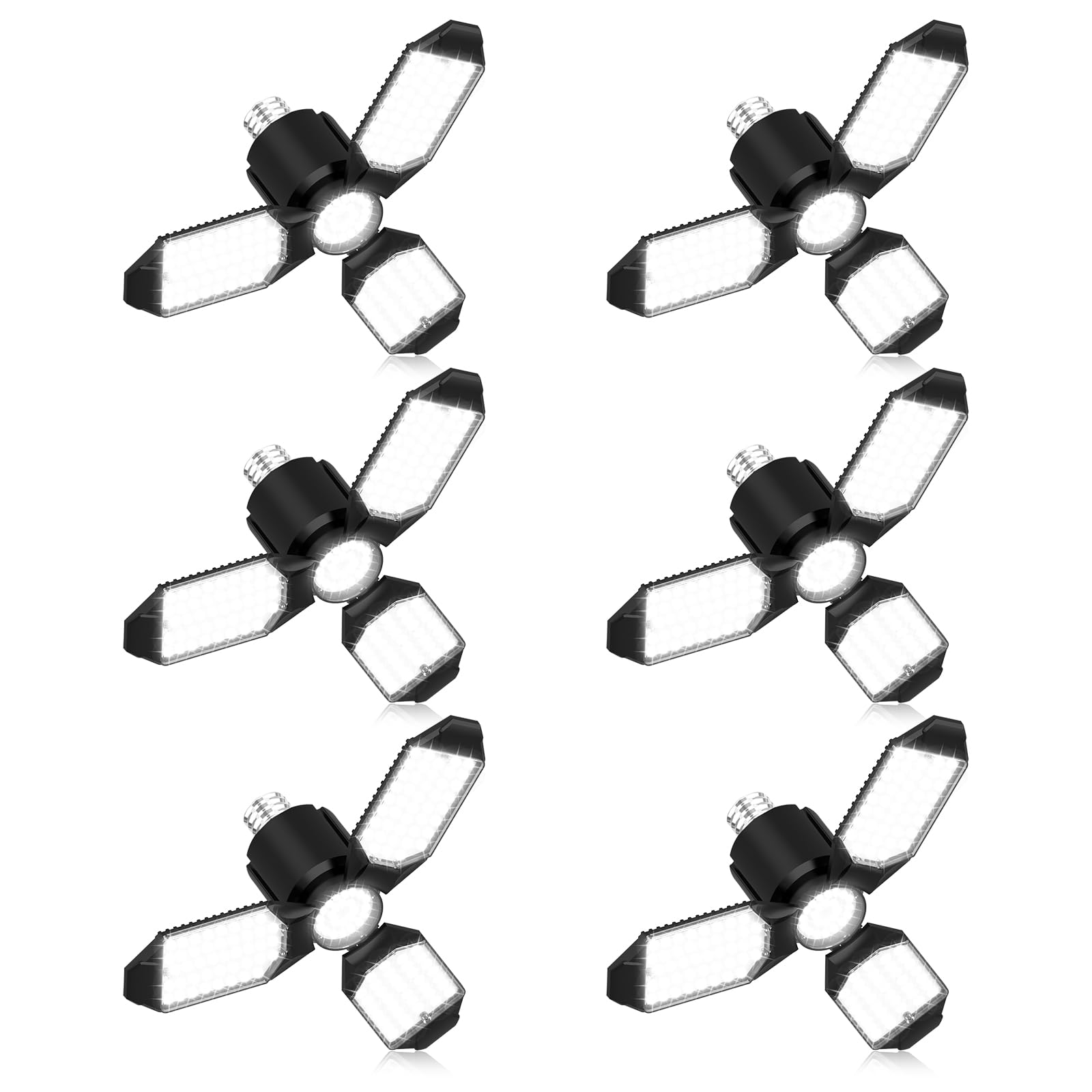 toberich LED Garage Light Bulbs 6 Pack  8000LM Shop Lights with 3+1 Deformable Panels  6500K Screw in Ceiling Lights for Garage  Workshop  Workbench  Basement