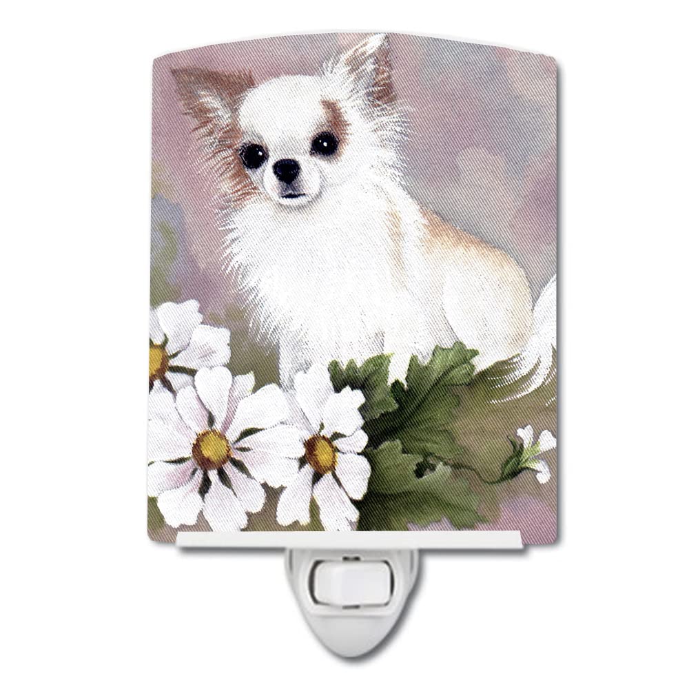 Carolines Treasures Ceramic Night Light, Chihuahua White Flowers, 6x4x3in, Model MH1019CNL, UL-Certified for Bedroom, Bathroom, Nursery