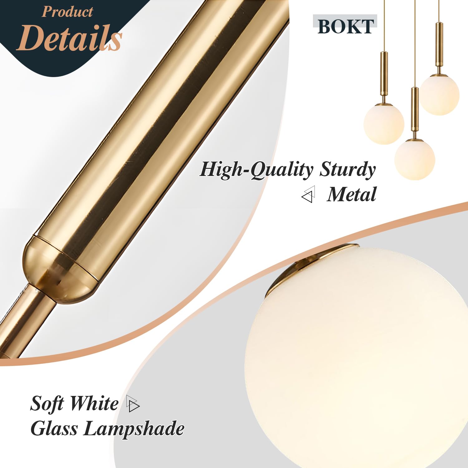 Bokt Modern 3 Light Cluster Pendant Lights Kitchen Island Mid Century Adjustable Brushed Gold Globe Chandelier Pendant Light Fix