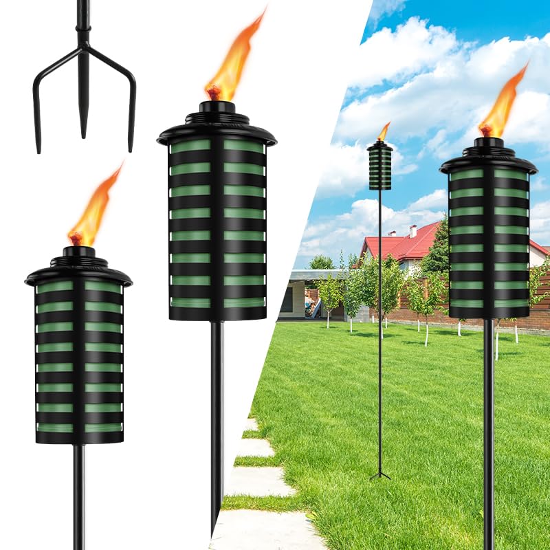 Fan-Torches 4 Pack Metal Citronella Torches, 59-Inch Garden Décor For Patio & Party