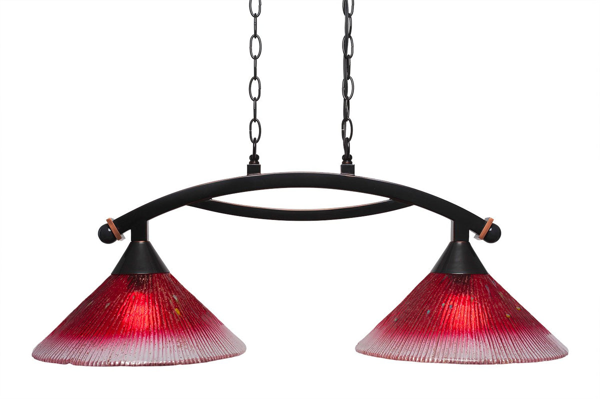 Toltec Lighting 872-BC-706 Bow 2 Light Island Light Shown with 12&quot; Raspberry Glass, Black Copper