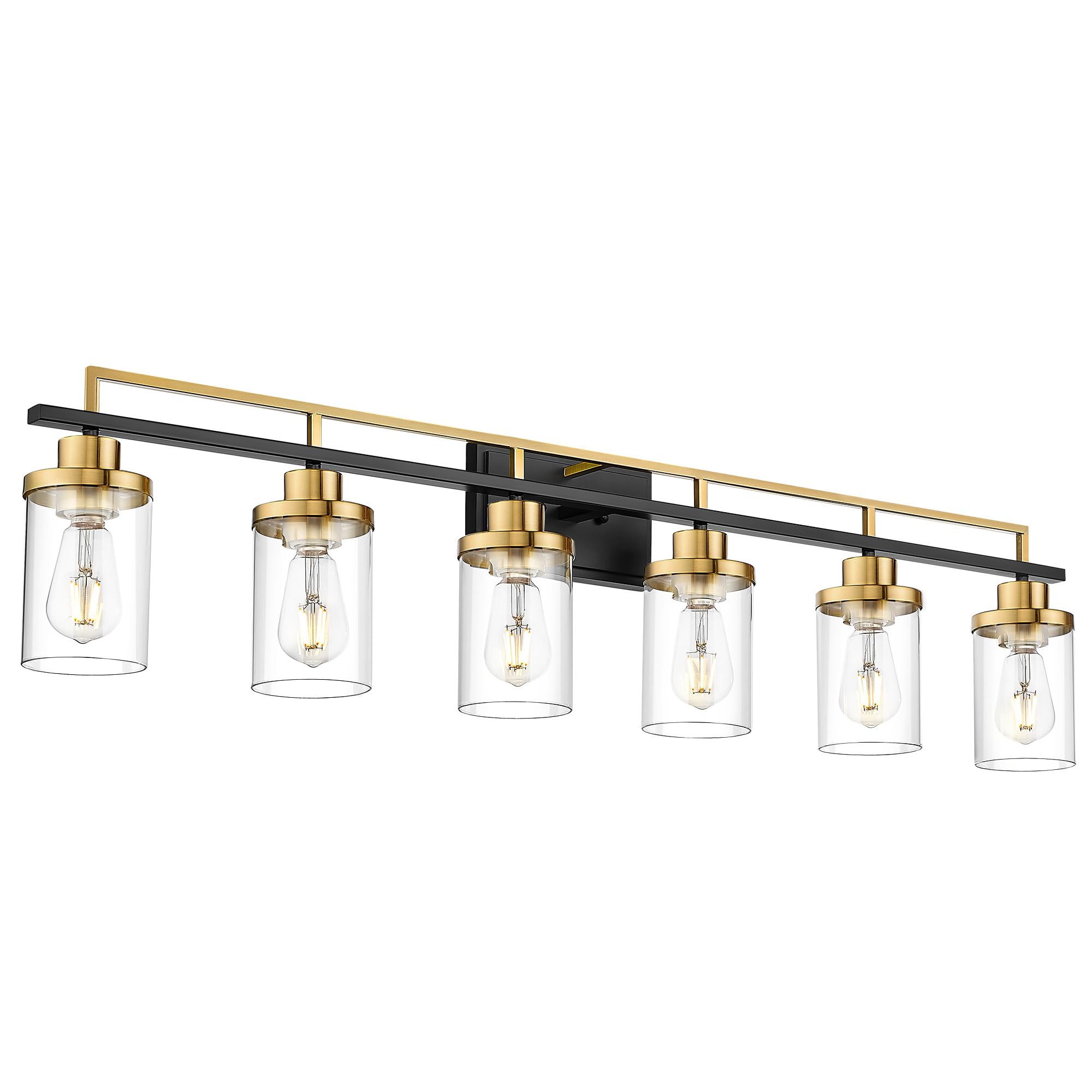Emliviar 6-Light Farmhouse Bathroom Sconces, Black & Gold Metal Lighting With Clear Glass Shades