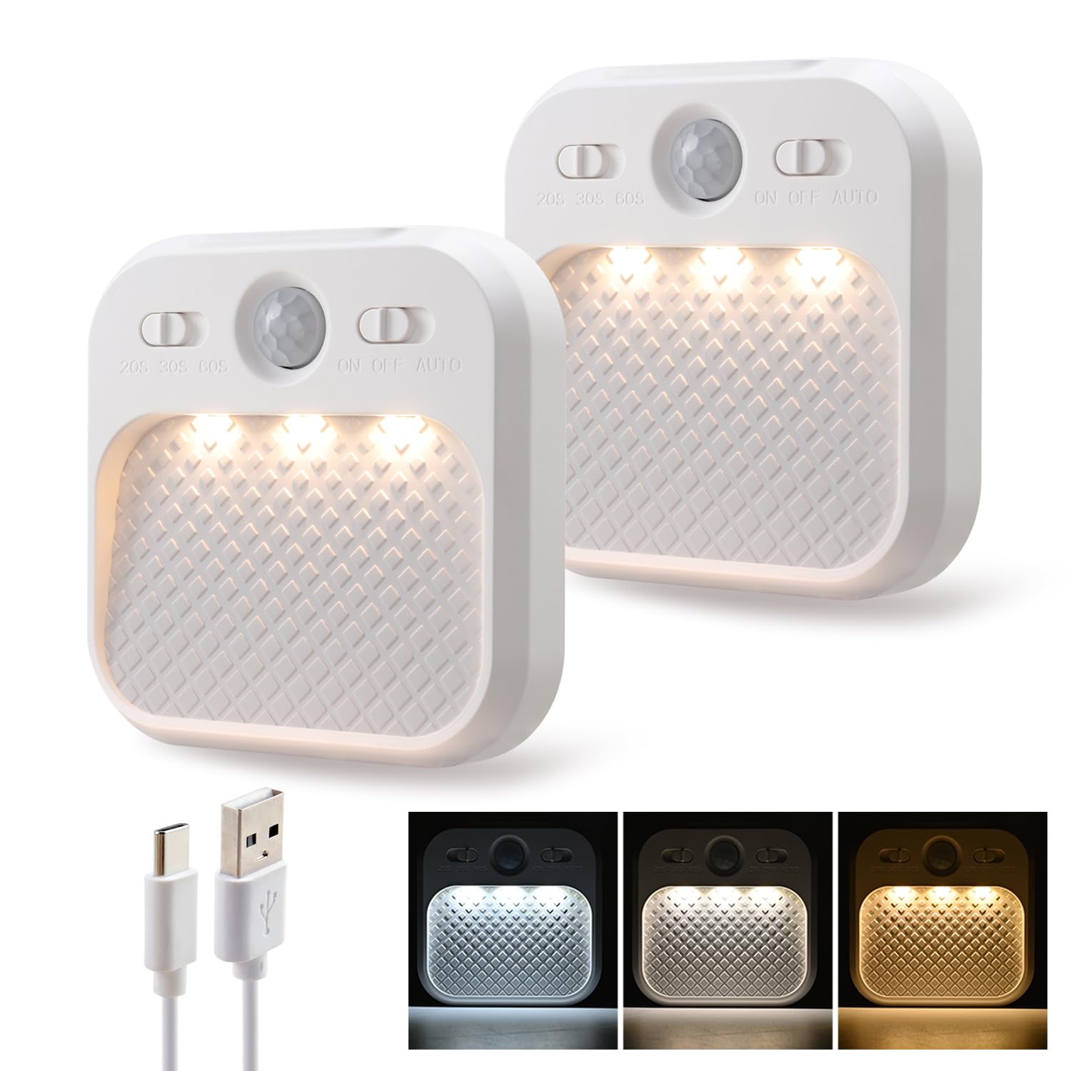 DAMI Motion Sensor Night Lights Rechargeable with Timer, Battery Cabinet Light with 3 Color Temperatures Stepless Dimming, Magne