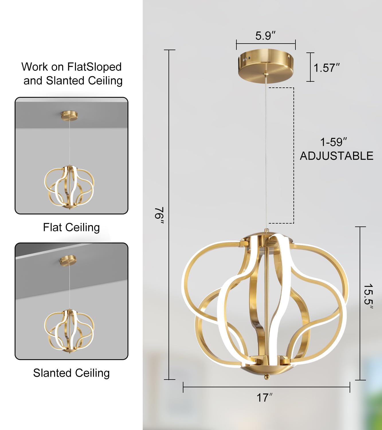 Munbea Modern Gold LED Chandelier, Dimmable with Remote, 8 Lights, Metal, 3 Color Temperatures for Dining Room, Foyer, Kitchen