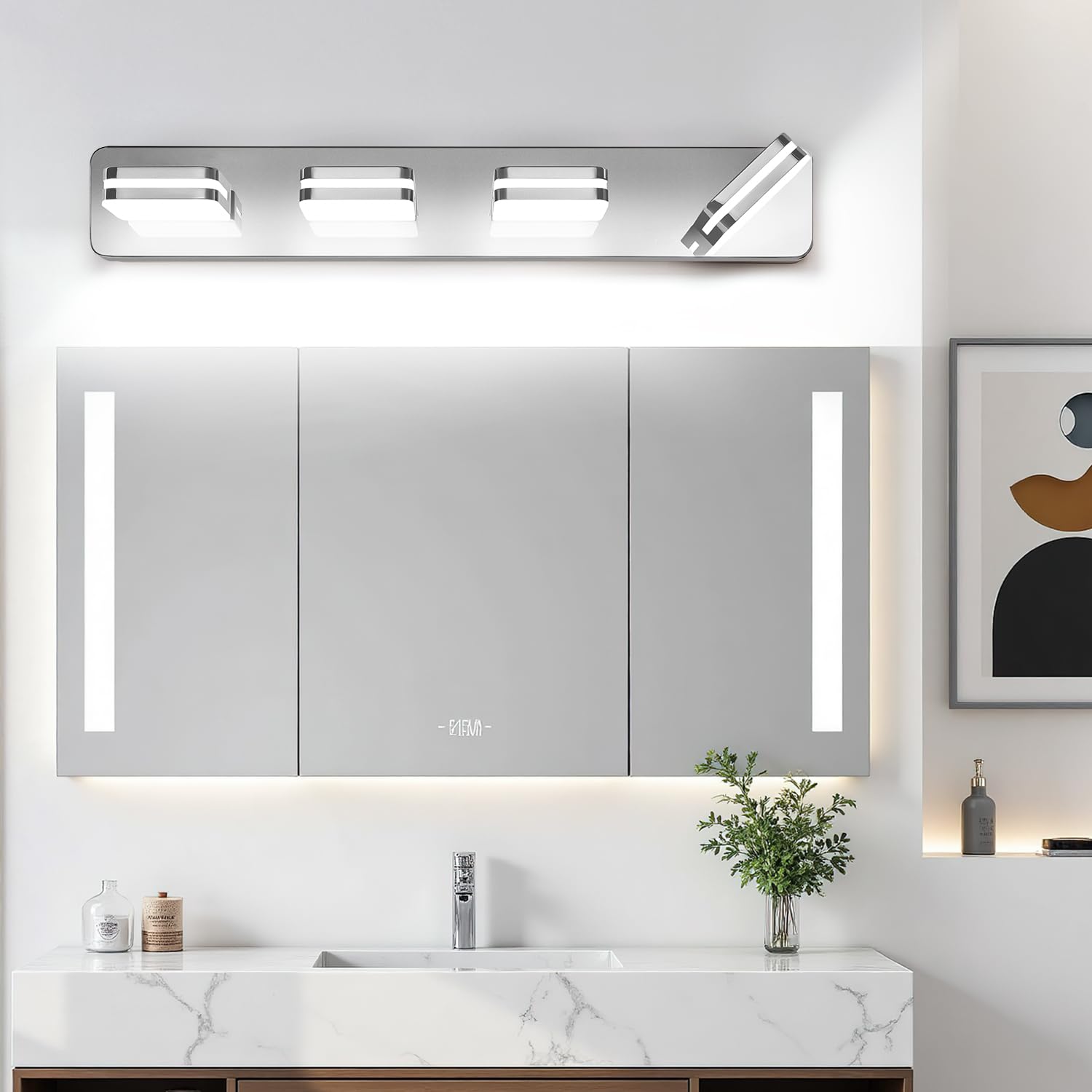 Torondo 360° Rotate LED Vanity Light Fixture, 4-Light, 27-Inch, Chrome, 5000K Natural White, Model HJ0W28-4