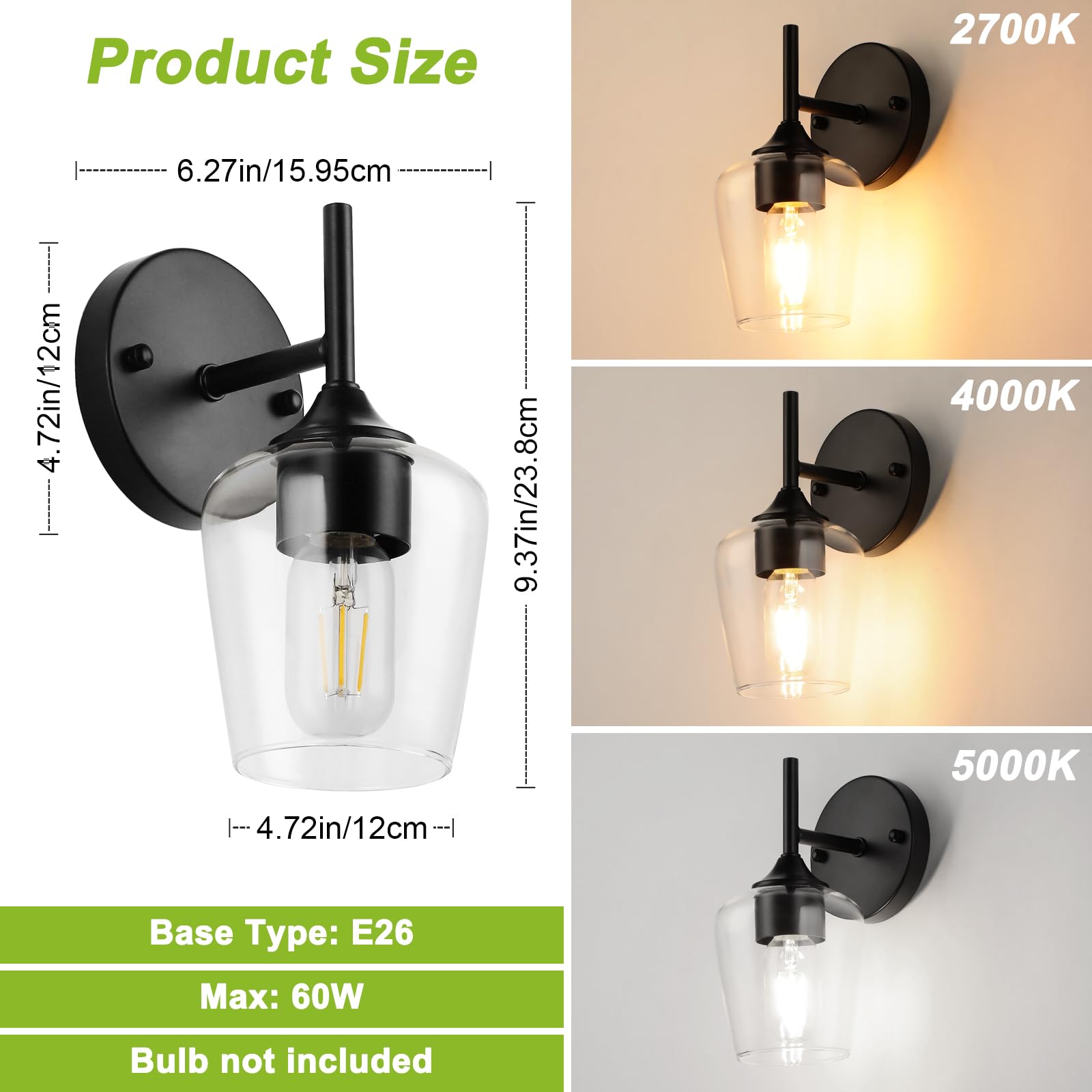 Foucasal Industrial Wall Sconces Black Bathroom Vanity Light Fixtures  Indoor Wall Mounted Lamp Modern Sconces 1-Light Wall Lighting For Bedside Bedroom Doorway