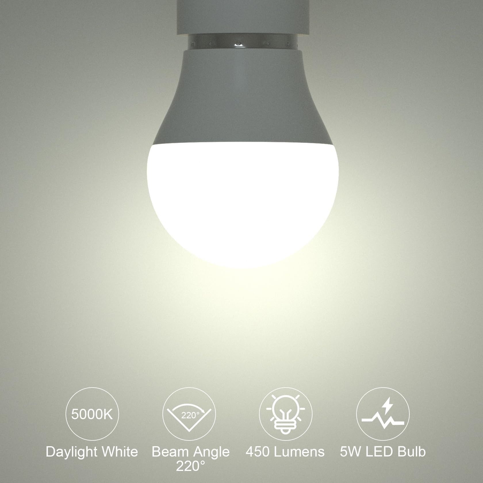 Oraluce A15 Led Bulb 5 Watts Daylight White 5000K,40W Equivalent Table Lamp Bulb, E26 Standard Screw Base G45 Shape Small Light