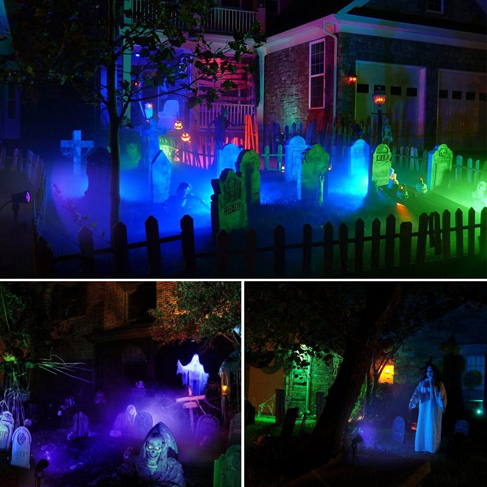 Uiexer 2 Pack Halloweenwaterproof Uv Led Blacklight Landscape Lights  Outdoor Plug In Black Light Spotlight For Pathway Light Plug Spike Stand Garden  Yard  Lawn  Halloween  Party Decorative Lighting