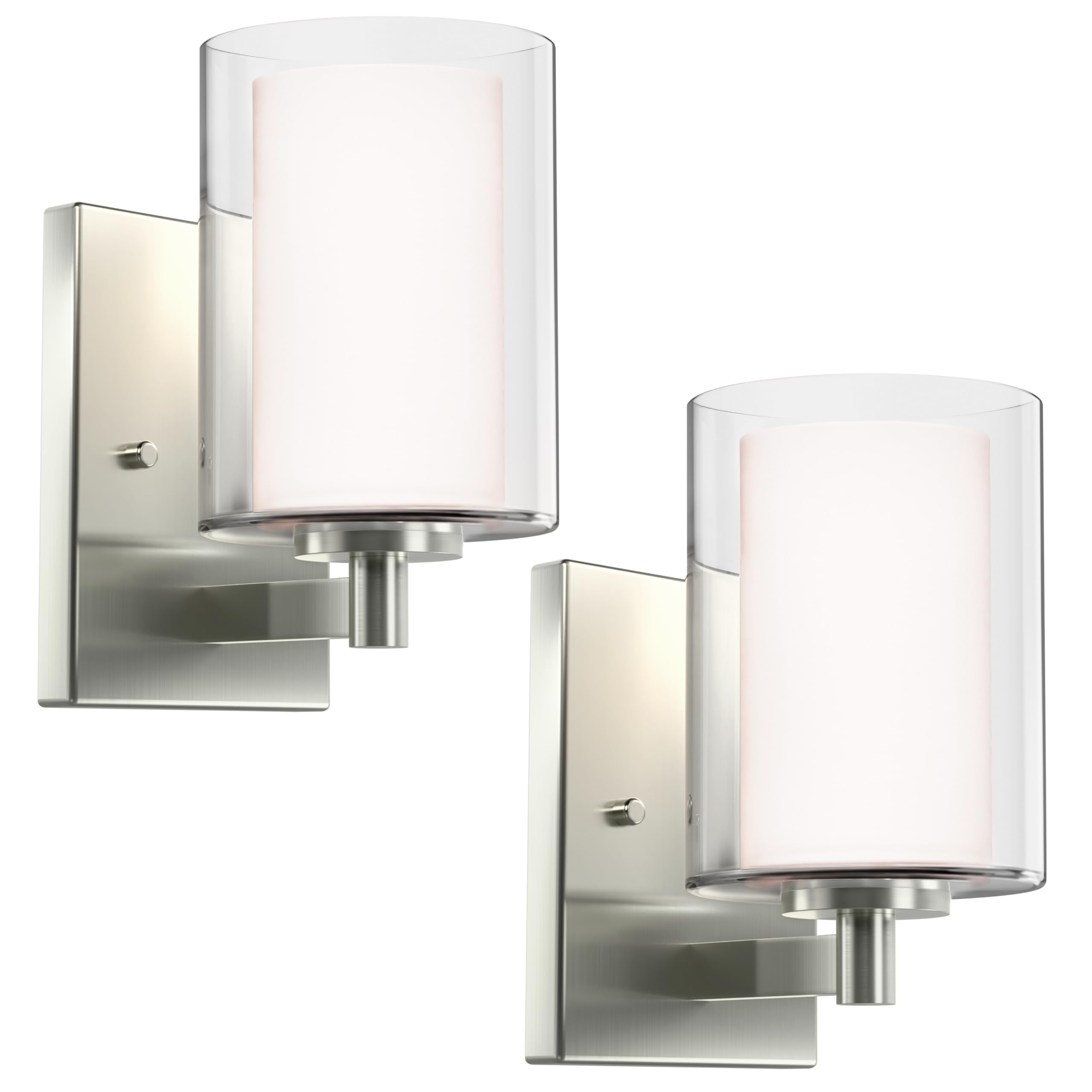 Kalium Wall Sconces Set of 2 Modern Vanity Lights Double Glass Shade Matte Black Indoor Lighting E26 Base Silver 2PCS