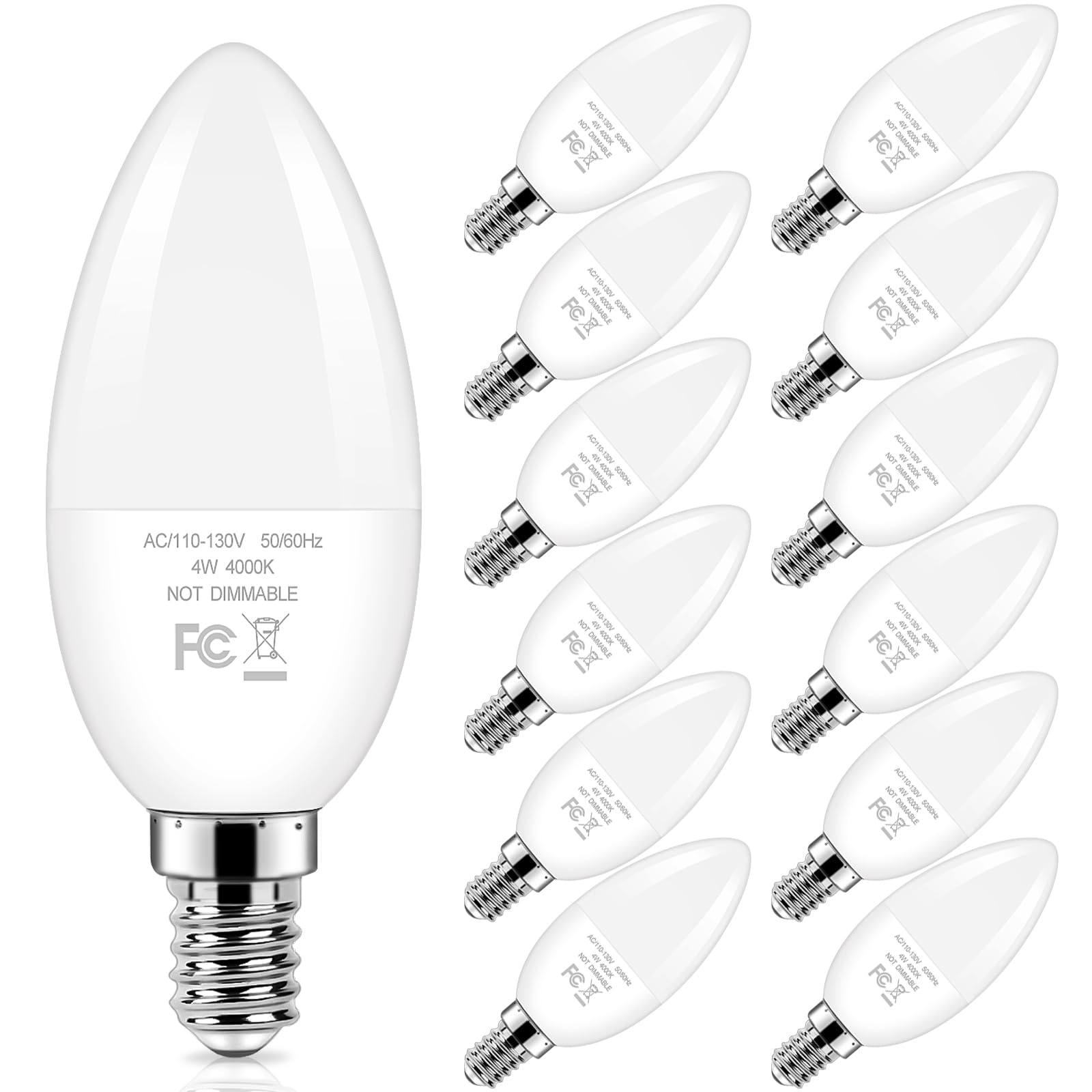 Brightever E12 Candelabra LED Light Bulbs 40W Equivalent  4W Small Candle Light Bulbs Neutral Light 4000K  Type B Ceiling Fan Lightbulbs for Chandelier  Table Lamps  Non-Dimmable  Pack of 12