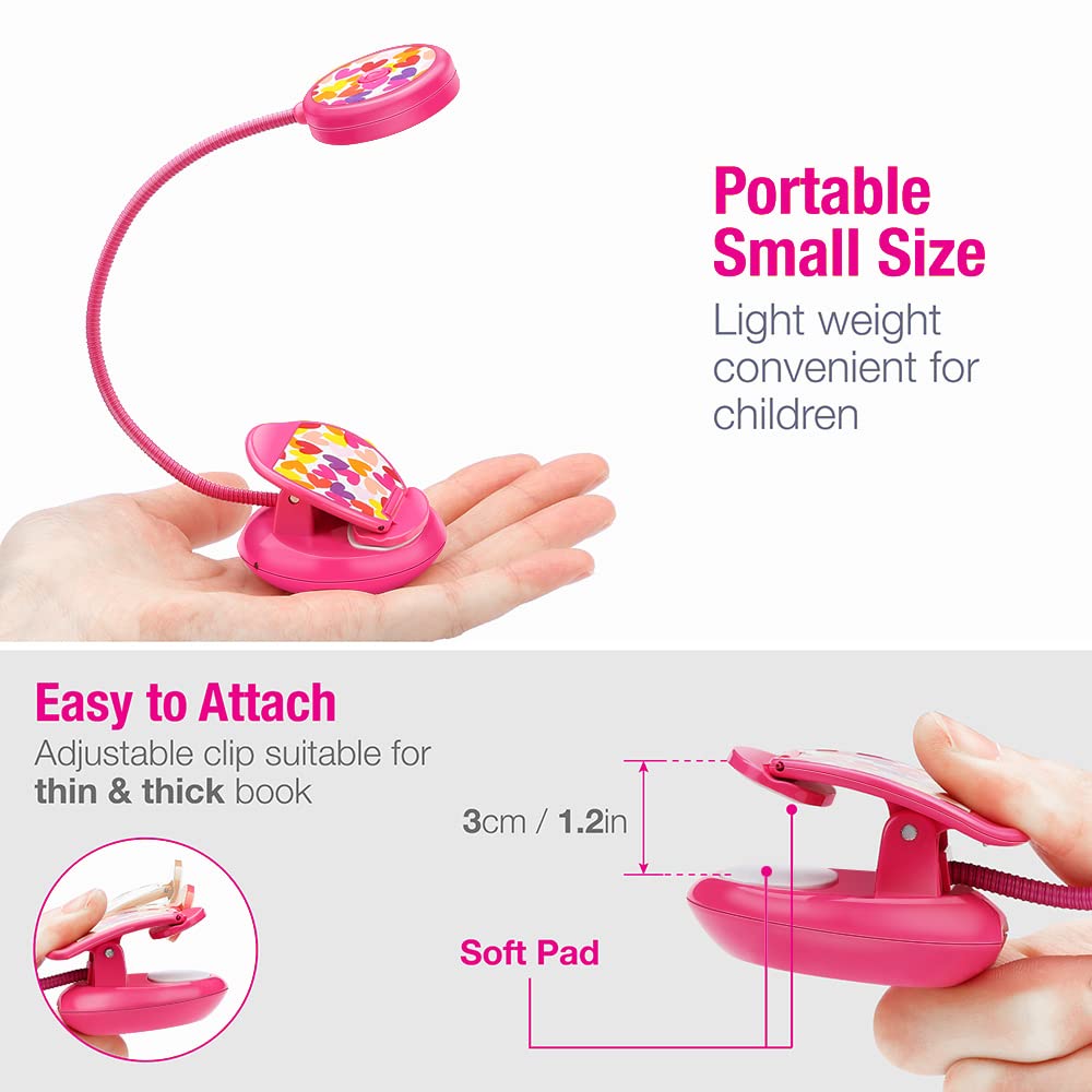 Vekkia Rechargeable Book Light, Clip-On, Eye-Care, 3 Colors & Brightness, Small, Rose Red, Model 8541999459