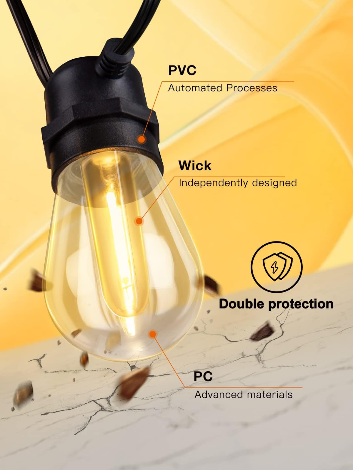 addlon 100FT LED Outdoor String Lights, 2-Pack, Shatterproof Vintage Bulbs, IP65 Waterproof, Black, Model A09JW01107