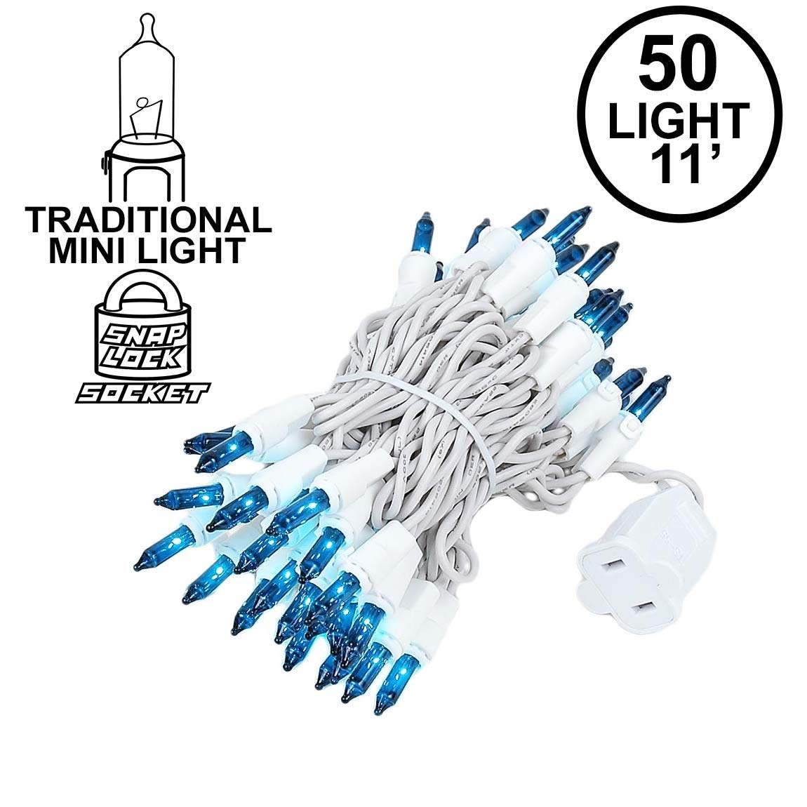 Novelty Lights 50 Light Teal Christmas Mini String Light Set, White Wire, Indoor/Outdoor Ul Listed, 11' Long