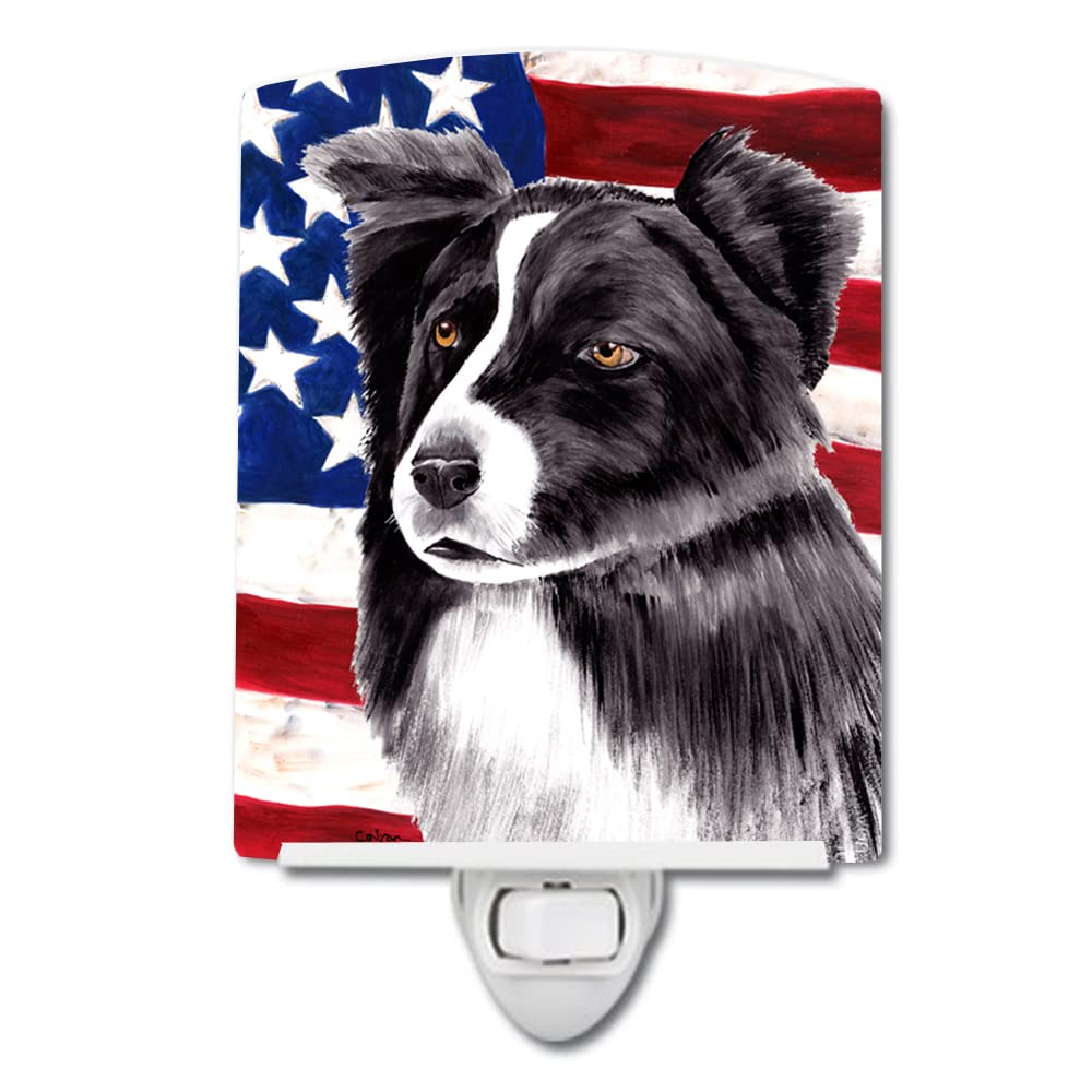 Carolines Treasures Ceramic Night Light, USA Flag & Border Collie, UL-Certified, 6x4x3 inches, Multicolor, Model SC9009CNL