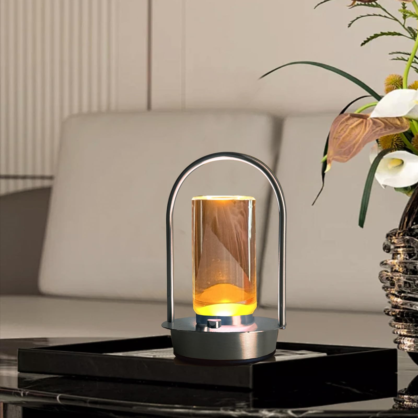 Kipliko Modern Acrylic LED Table Lamp, Arched Metal Frame, Adjustable Brightness, Tri-Color Light, Silver, Model CLL-3C-S