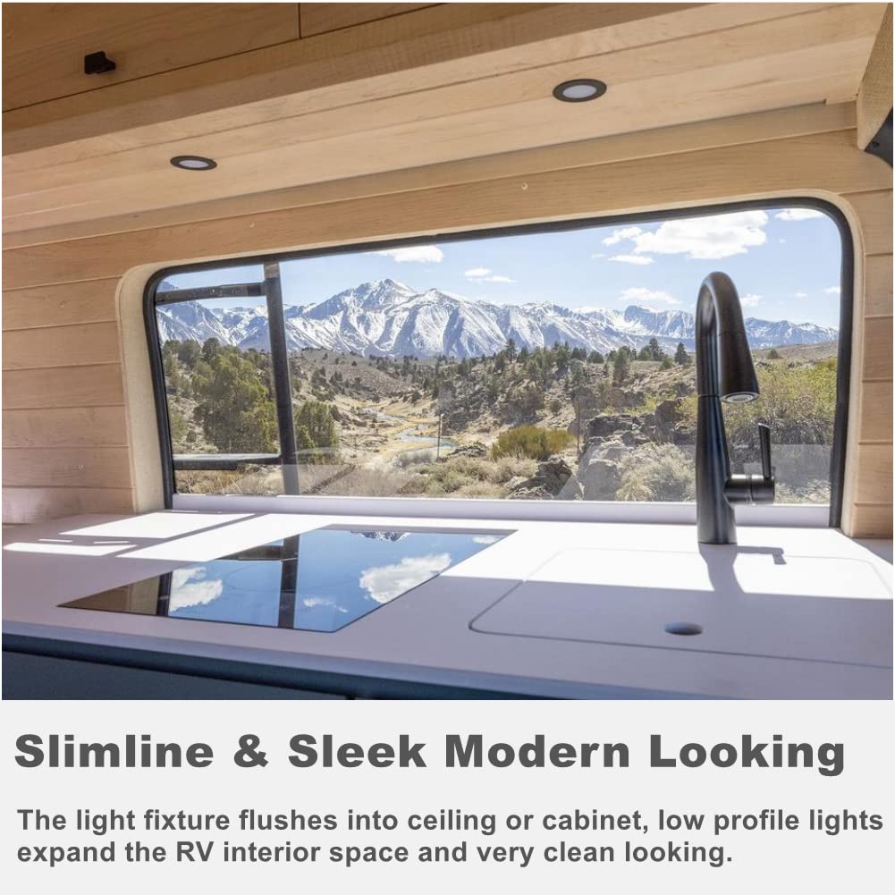 12 Volt Led Puck Light, Rv Boat Recessed Mount Ceiling Light, 12V Down Light For Under Cabinet Camper Vans Caravan Cabin Truck Motorhome Sailboat Interior Lighting, 6 Pack (Black Finish Warm White)