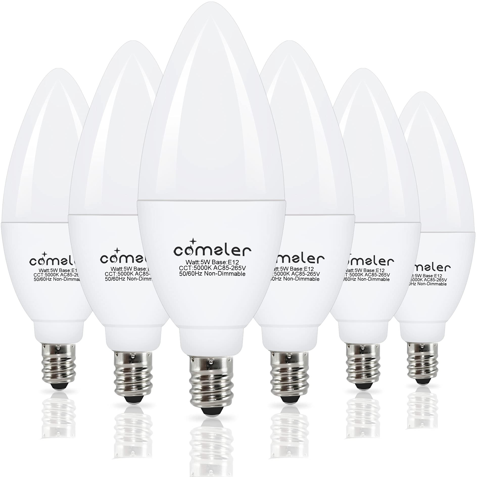 Comzler E12 Ceiling Fan Light Bulbs, Led Candelabra Bulbs, 5 Watt (60 Watt Equivalent), Daylight 5000K Led Chandelier Light Bulb
