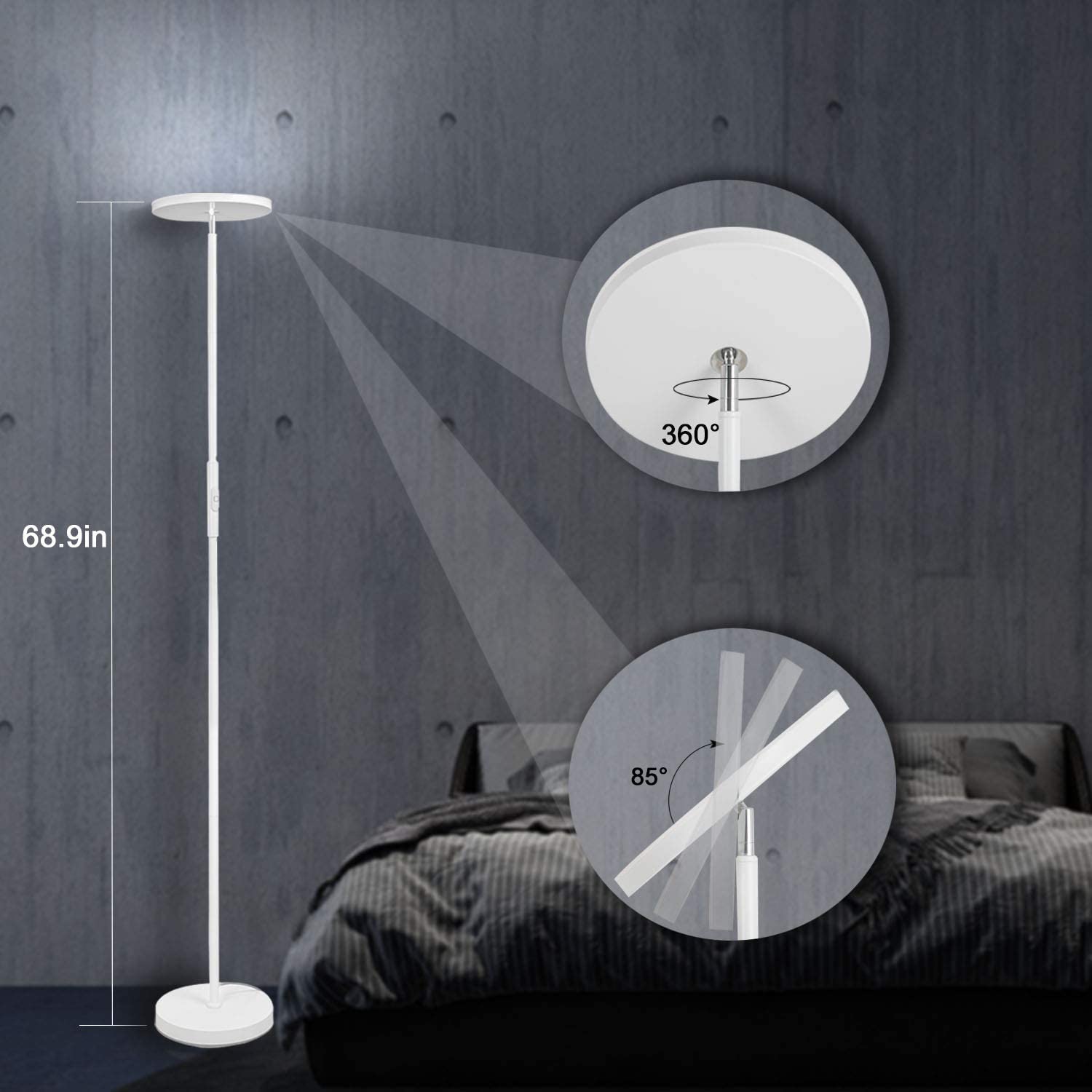 JOOFO Floor Lamp - 30W 2400LM LED Torchiere with Remote & Touch Control, Pearl White
