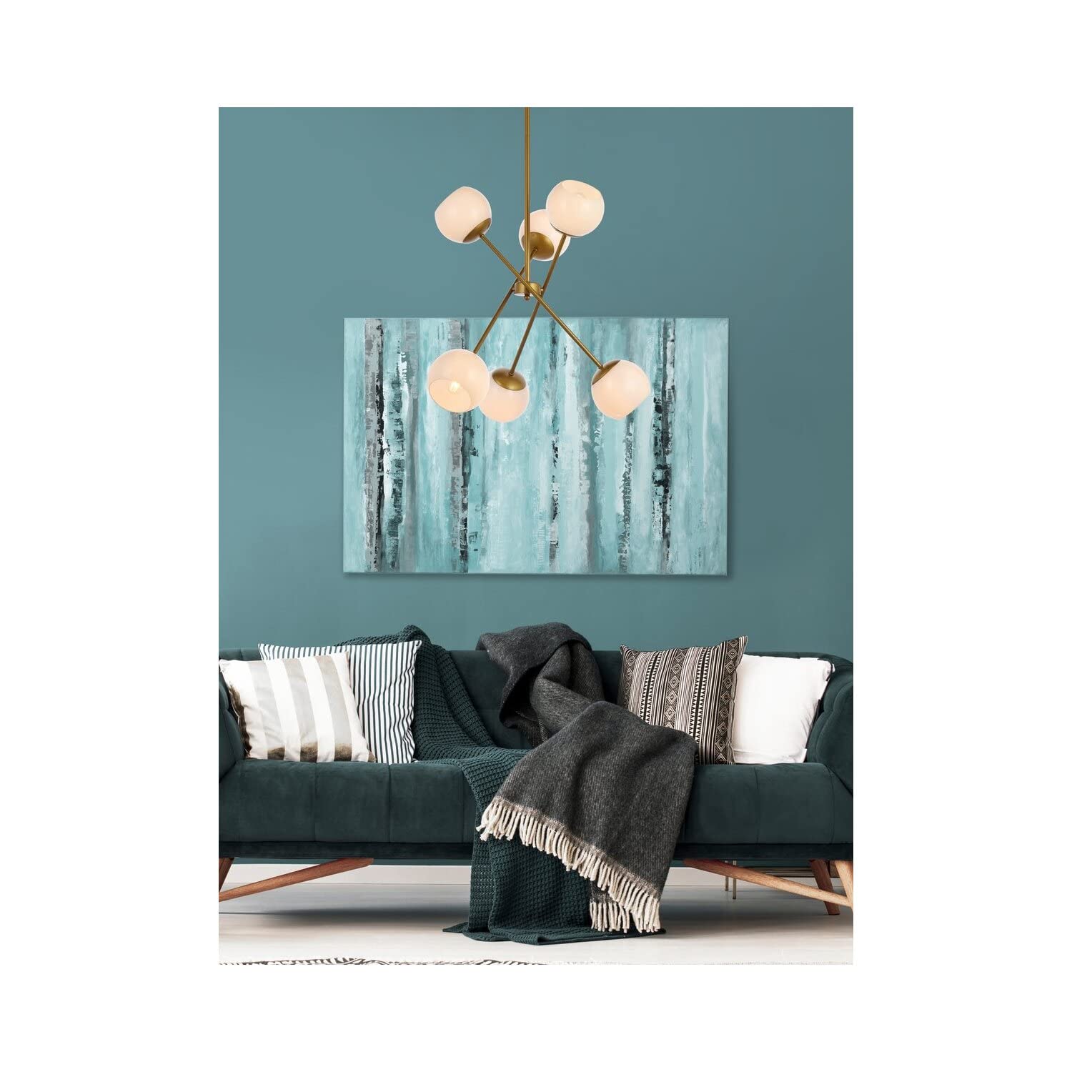 Living District Axl 6-Light Mid-Century Metal Pendant in Brass and White