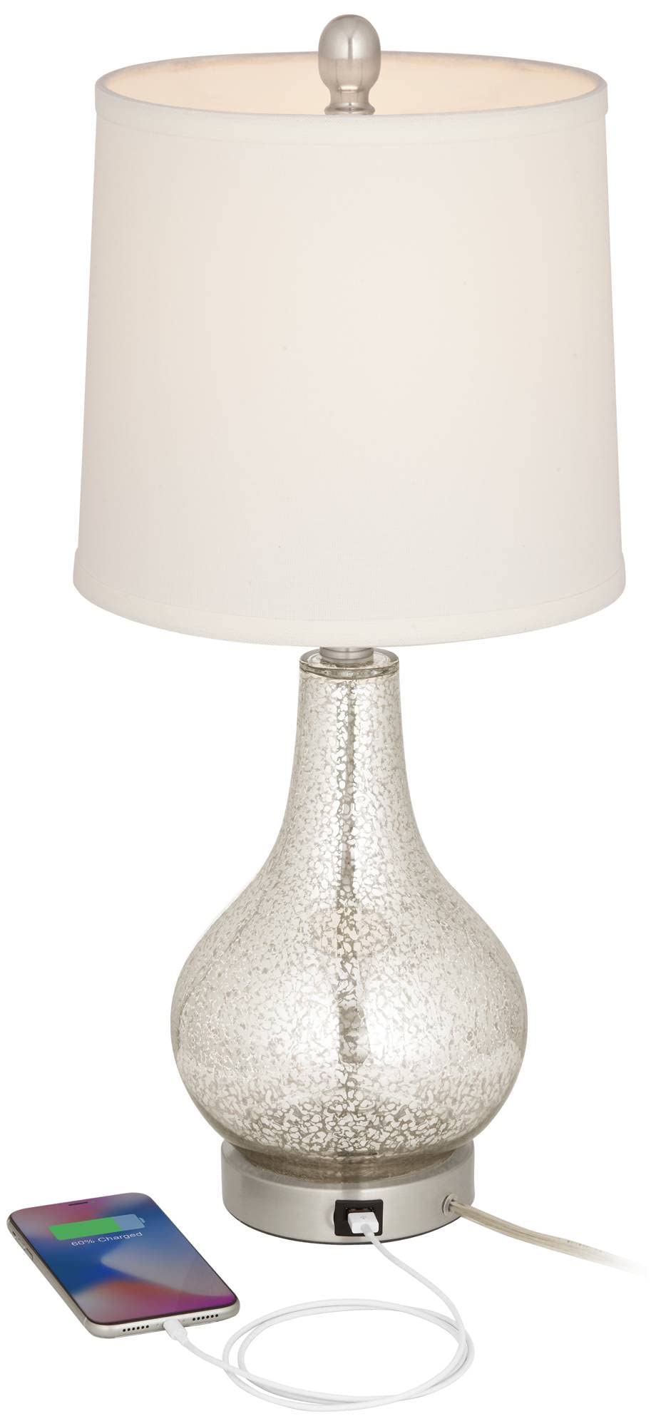 360 Lighting Accent Table Lamps Set of 2 with USB Charging Port, 21.75in High, Mercury Glass, Brushed Nickel, Model 23X82
