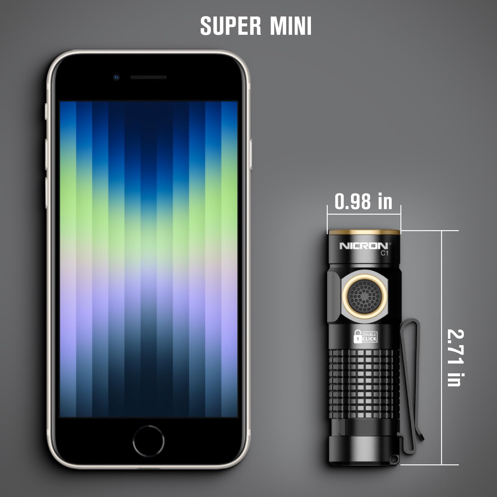 NICRON C1 Mini Flashlight - 1200 Lumens Rechargeable Pocket Light, 7 Modes, Black