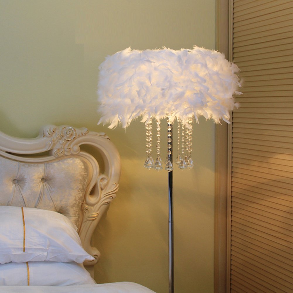 Hsyile Modern Crystal Floor Lamp With 3 Lights, White Lampshade, Silver Finish For Living Room And Bedroom Lighting