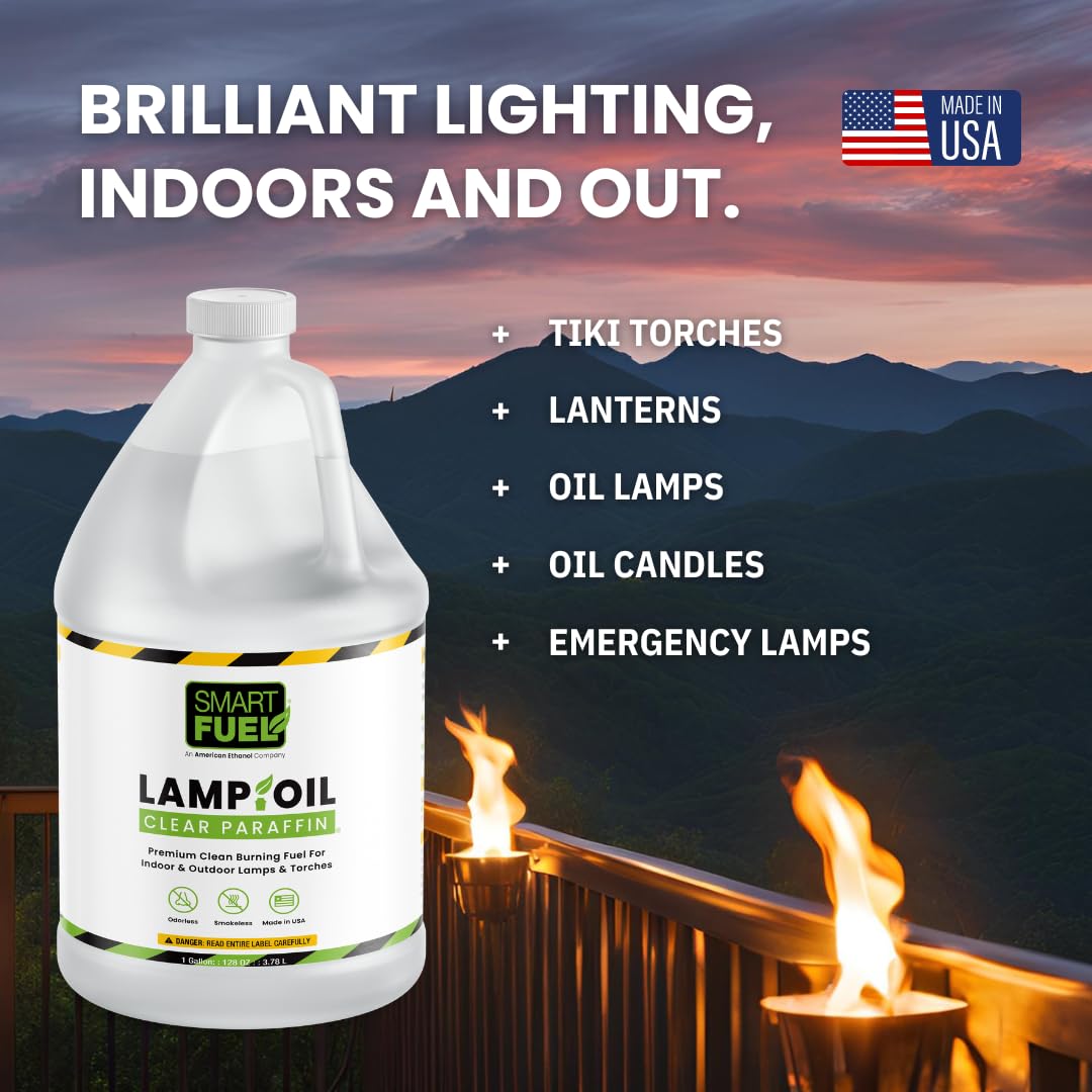 SMART FUEL ETHANOL Paraffin Oil Lamp Fuel - Clear, Smokeless, Odorless - 2 x 128 oz (1 Gallon Pack)