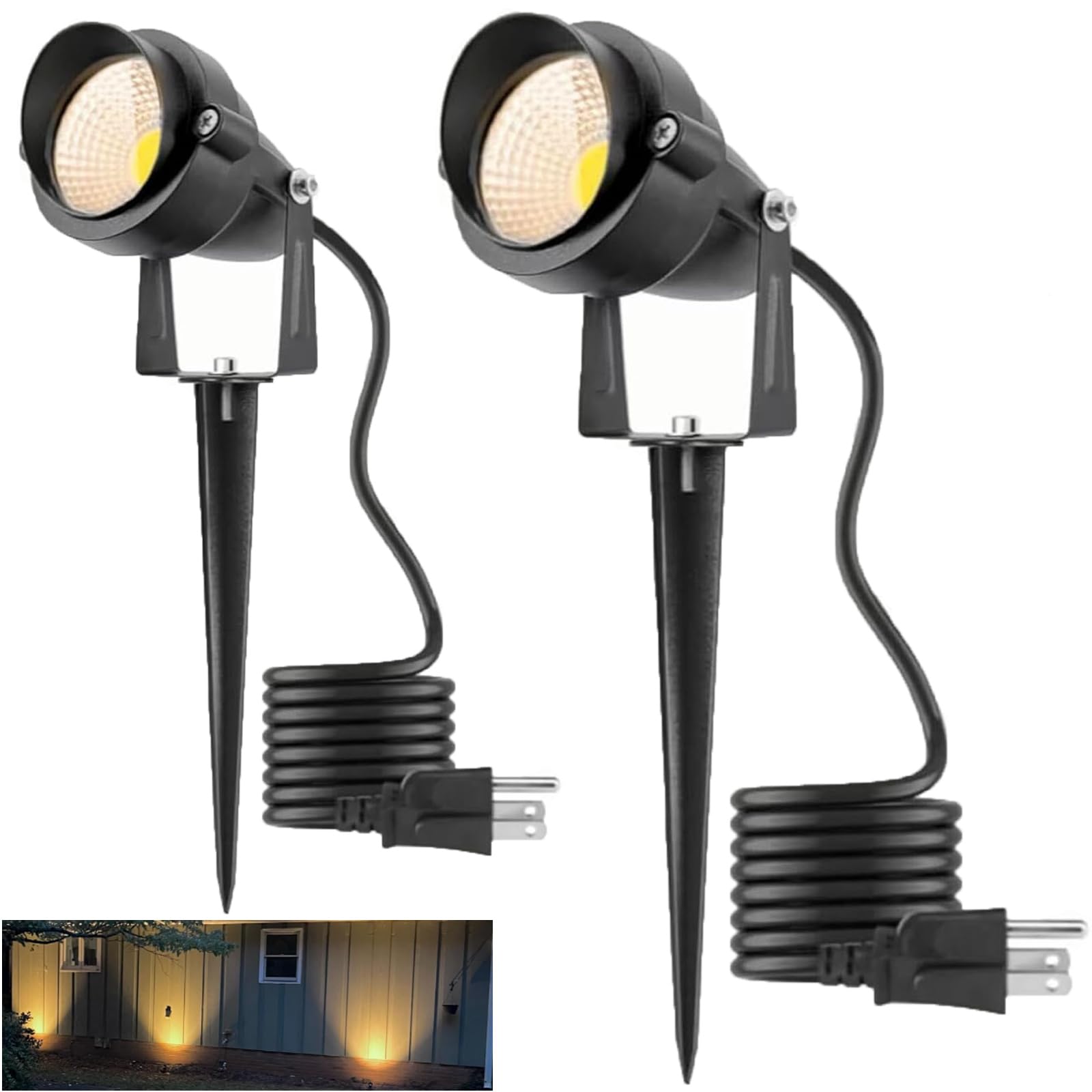 yoosuml Warm White Spot Light for Yard, 3000K 10W 120V Metal Case IP65 Waterproof Outdoor Landscape Spotlights with Spiked Stand