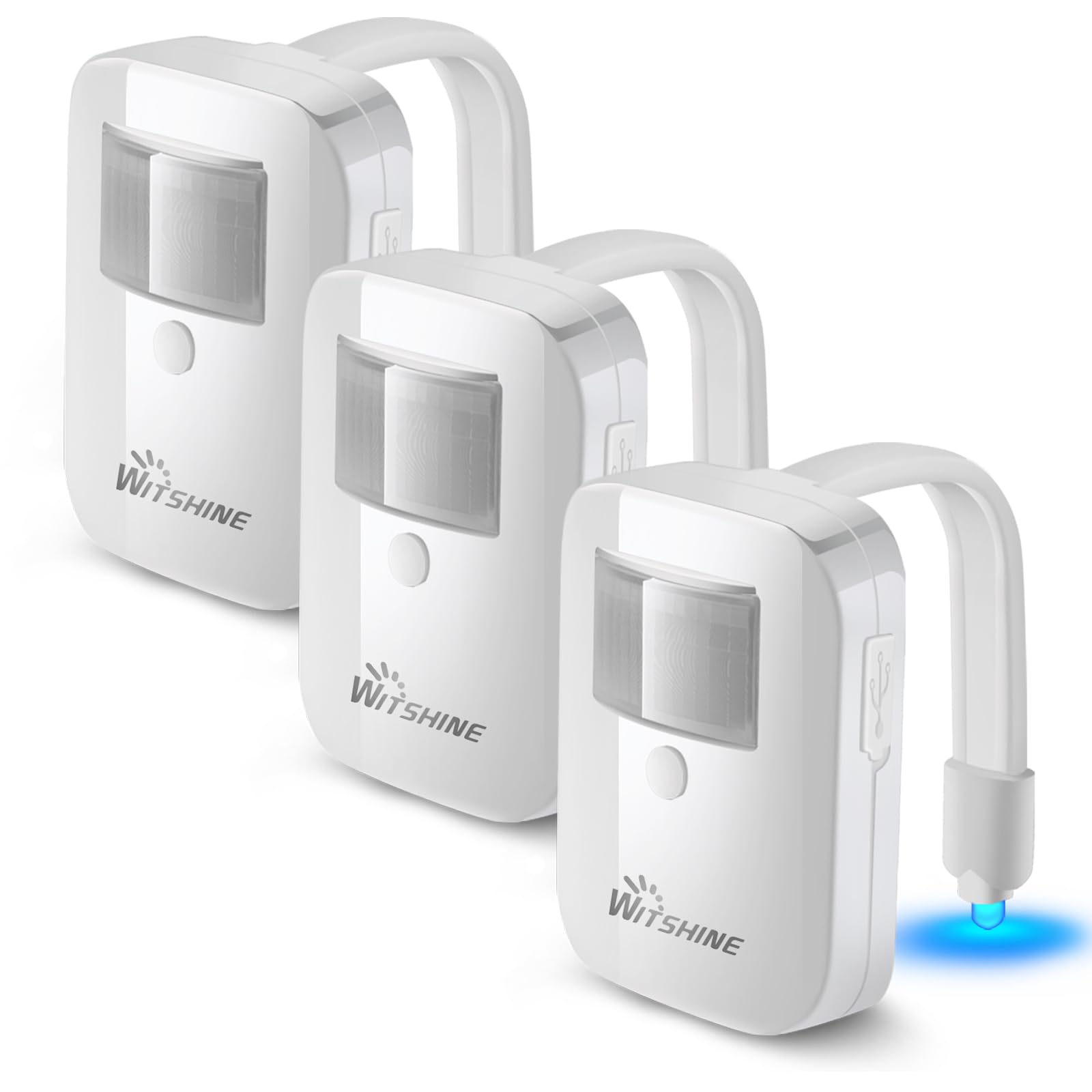 Witshine Toilet Light - Motion Sensor LED Night Lights, Rechargeable, 3-Pack, Multicolor, Model 550plus