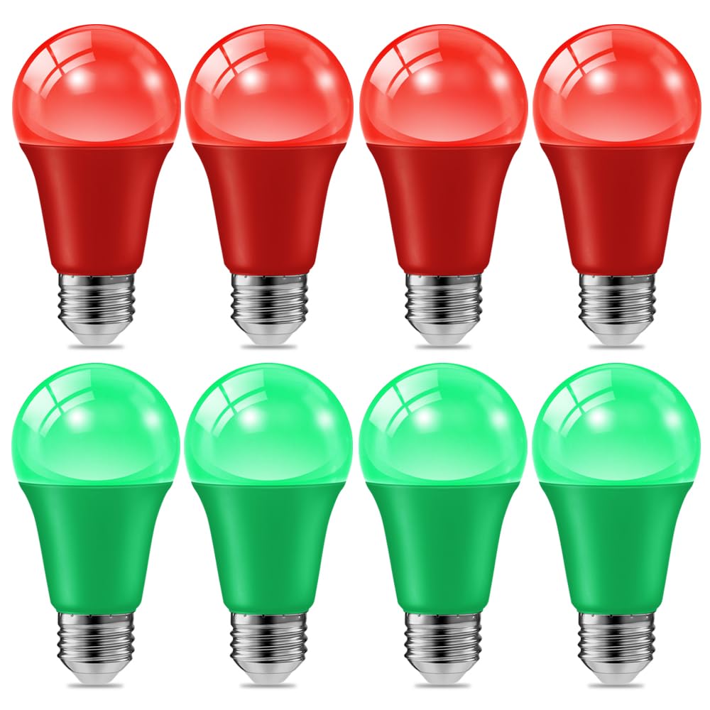 8 Pack 9W (60W Equivalent) 120V E26 Base A19 Led Colored Light Bulb  Red Green Led Lights For Party Christmas Decor And Halloween Lighting