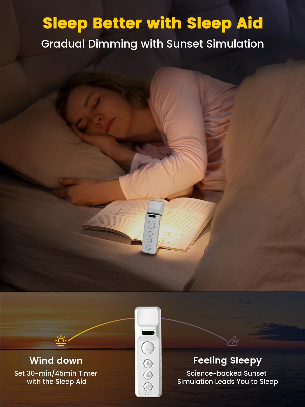 Glocusent Book Lights For Reading At Night, Rechargeable Book Light Clip On - 3 Colors & 5 Brightness, Reading Lights For Books