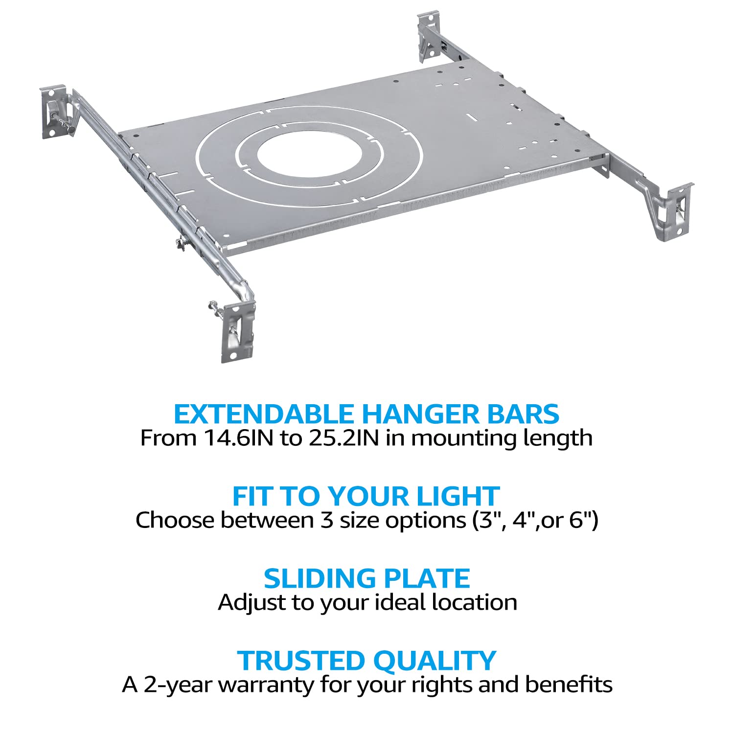 Torchstar New Construction Mounting Plate, 3/4/6 Inch Led Recessed Lighting Kits, Compatibility Upgrade, Extendable Hanger Bars,