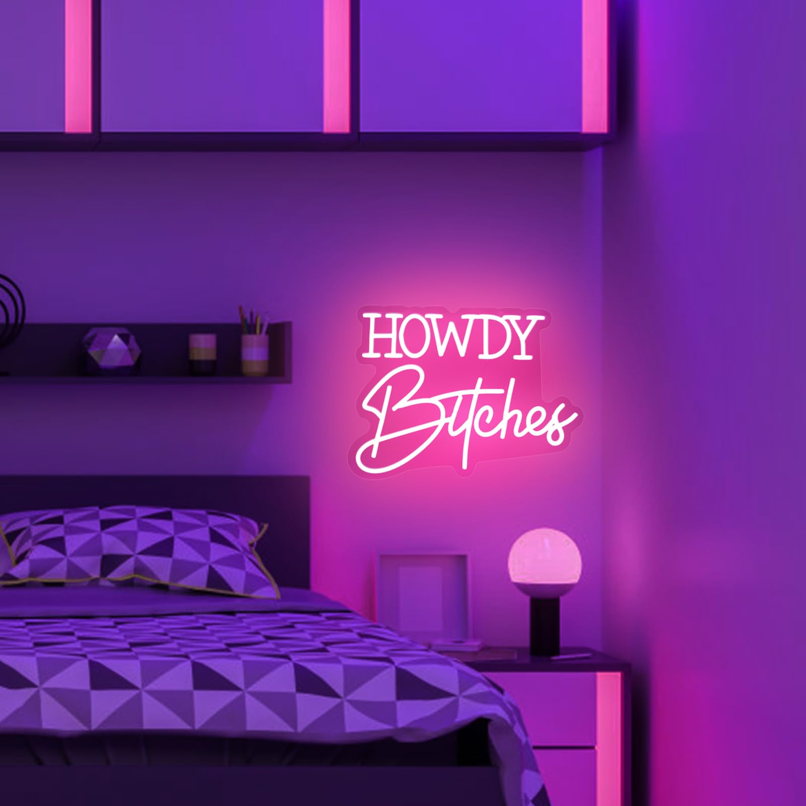 Moodlion Neon Sign for Wall Decor - Howdy LED Light, 15.8x11.5 IN, Pink, Model JMNH00052-HOWDY, Aesthetic Room Decor