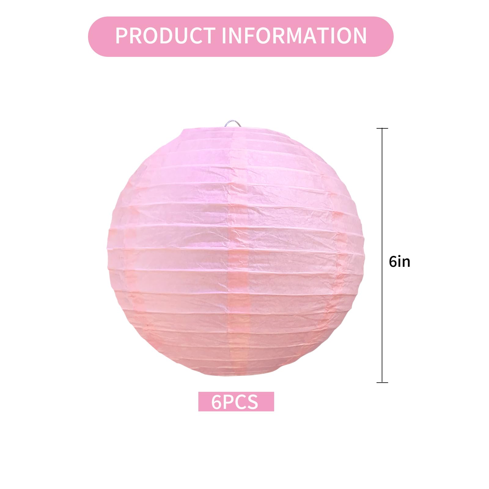 Beishida 6-Inch Pink Round Paper Lanterns Hanging Decorative Chinese Paper Lanterns Lamp For Valentine Birthday Wedding Party De