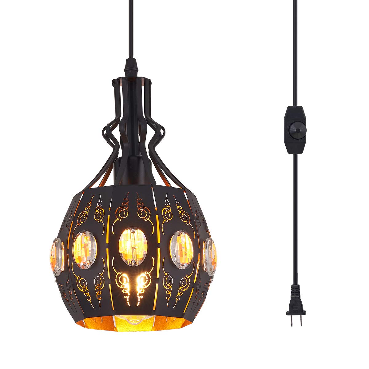 Ylong-Zs Vintage Black Hanging Lamp With Plug-In Cord, Dimmable Pendant Light For Living Room