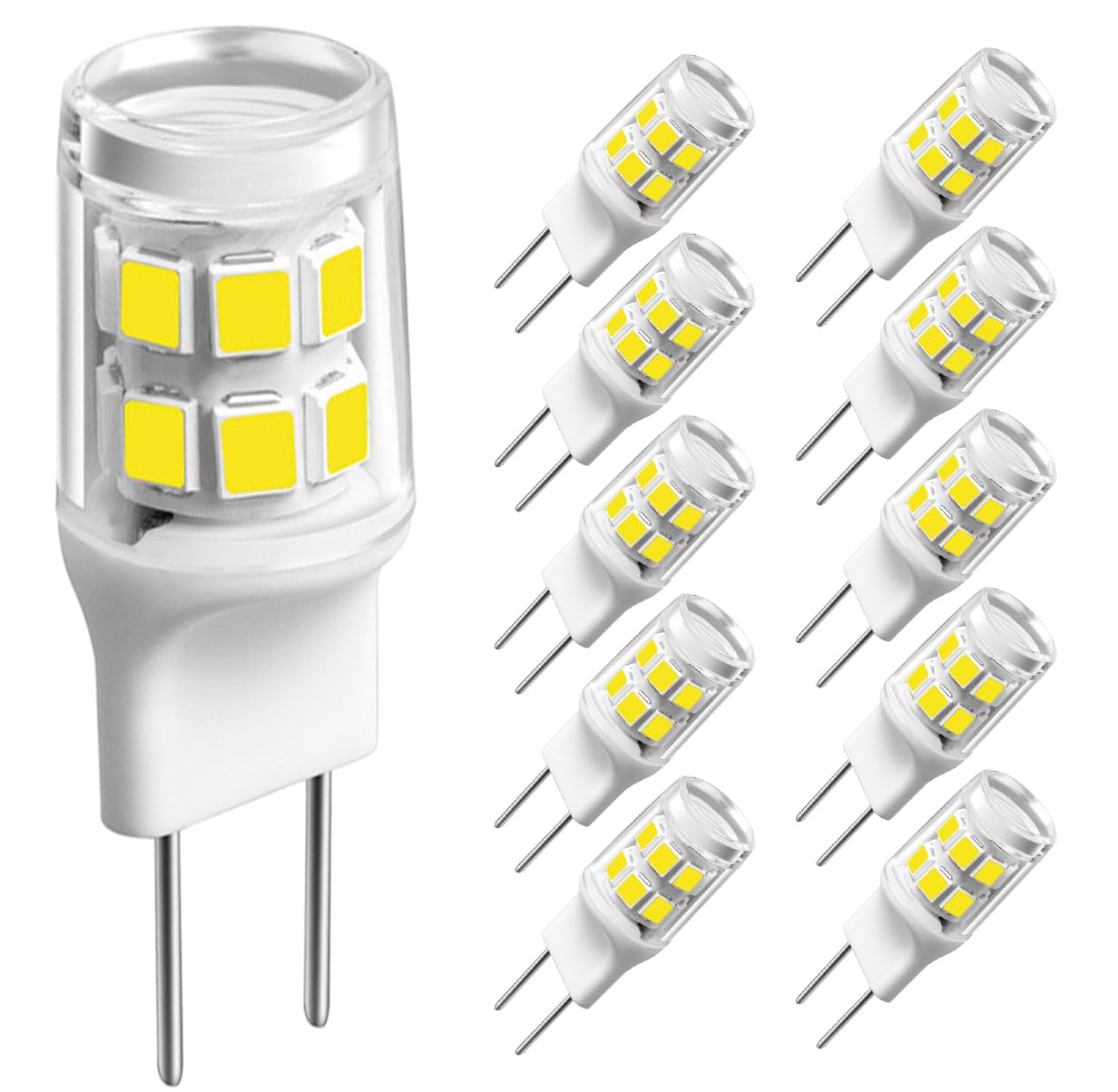 Ssxbf [Pack Of 5] G8 Led Bulb 3W (20W-25W Halogen Equivalent) G8 Gy8.6 Bi-Pin Base  For Under Counter Kitchen Lighting  Under-Cabinet Light  Puck Light Daylight White 6000K(10Pack)