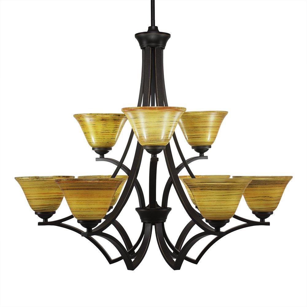 Toltec Lighting 569-DG-454 Zilo 9 Light Chandelier Shown with 7&quot; Firre Saturn Glass, 27.5&quot; x 27.5&quot; x 27.75&quot;, Dark Granite