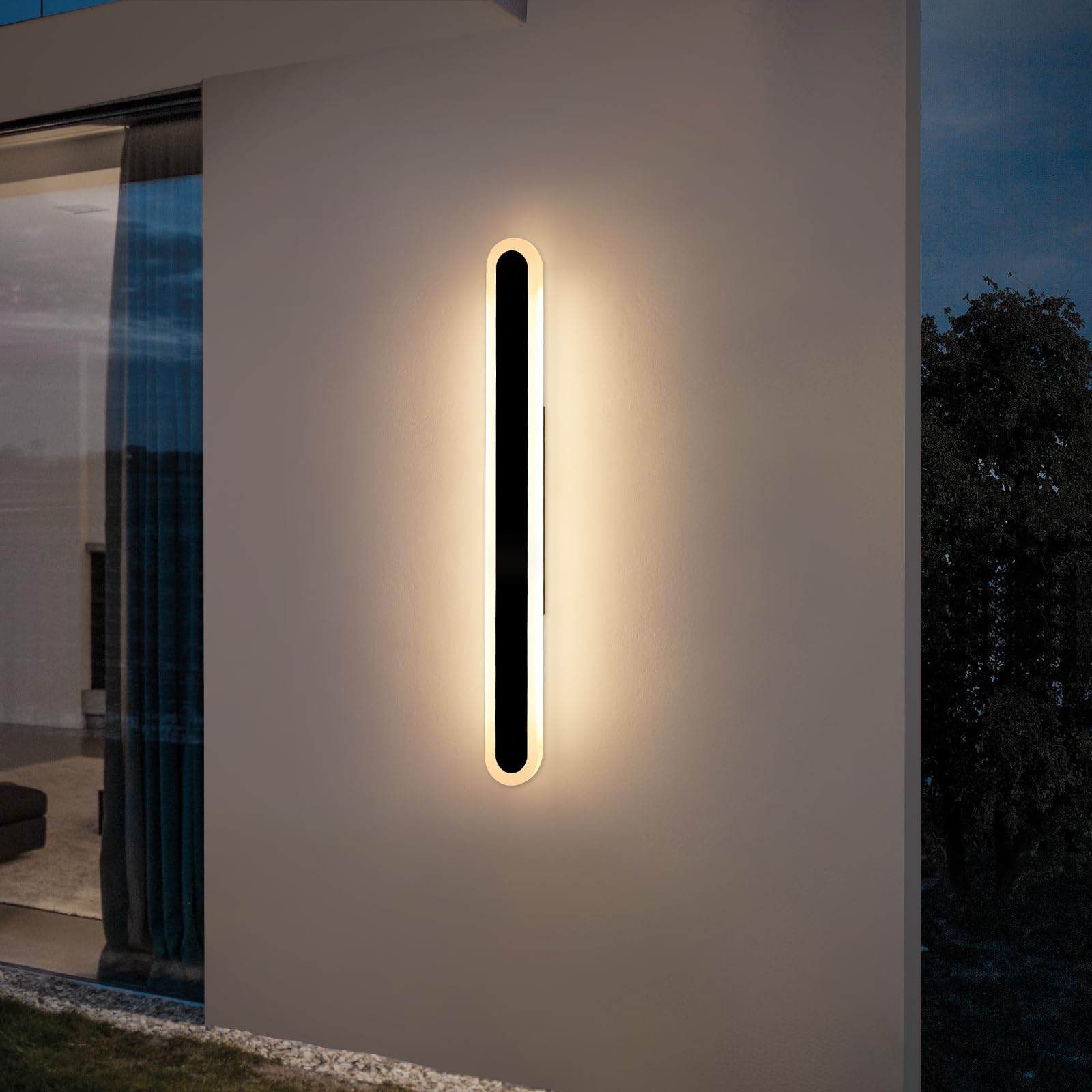 Mikeru 39.4Inch Outdoor Wall Lights, Warm White Front Porch Light Ip65 Oval Outdoor Light For House 35W Wall Mounted Acrylic Wall Light For Proch, Living Room, Balcony Decorative Lighting