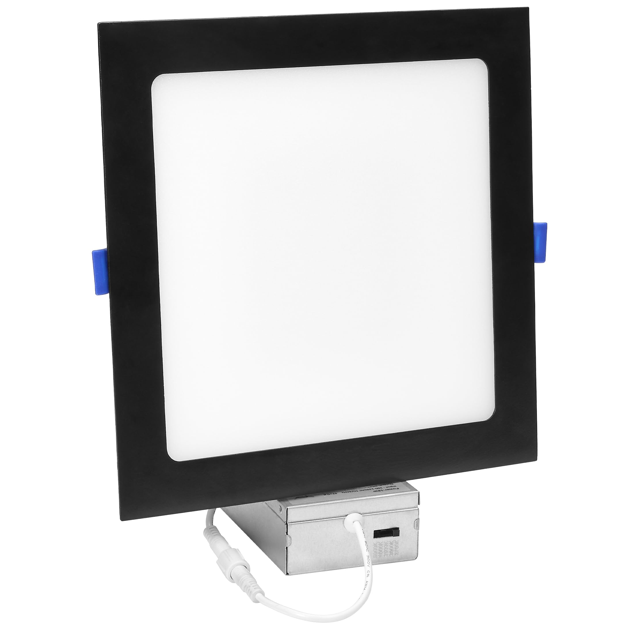 Maxxima 8 In. 5 Cct Square Recessed Led Downlight, 1400 Lumens, Slim Flat Panel Color Selectable (2700K/3000K/3500K/4000K/5000K), Dimmable, Canless Ic Rated, Black Trim, J-Box Included