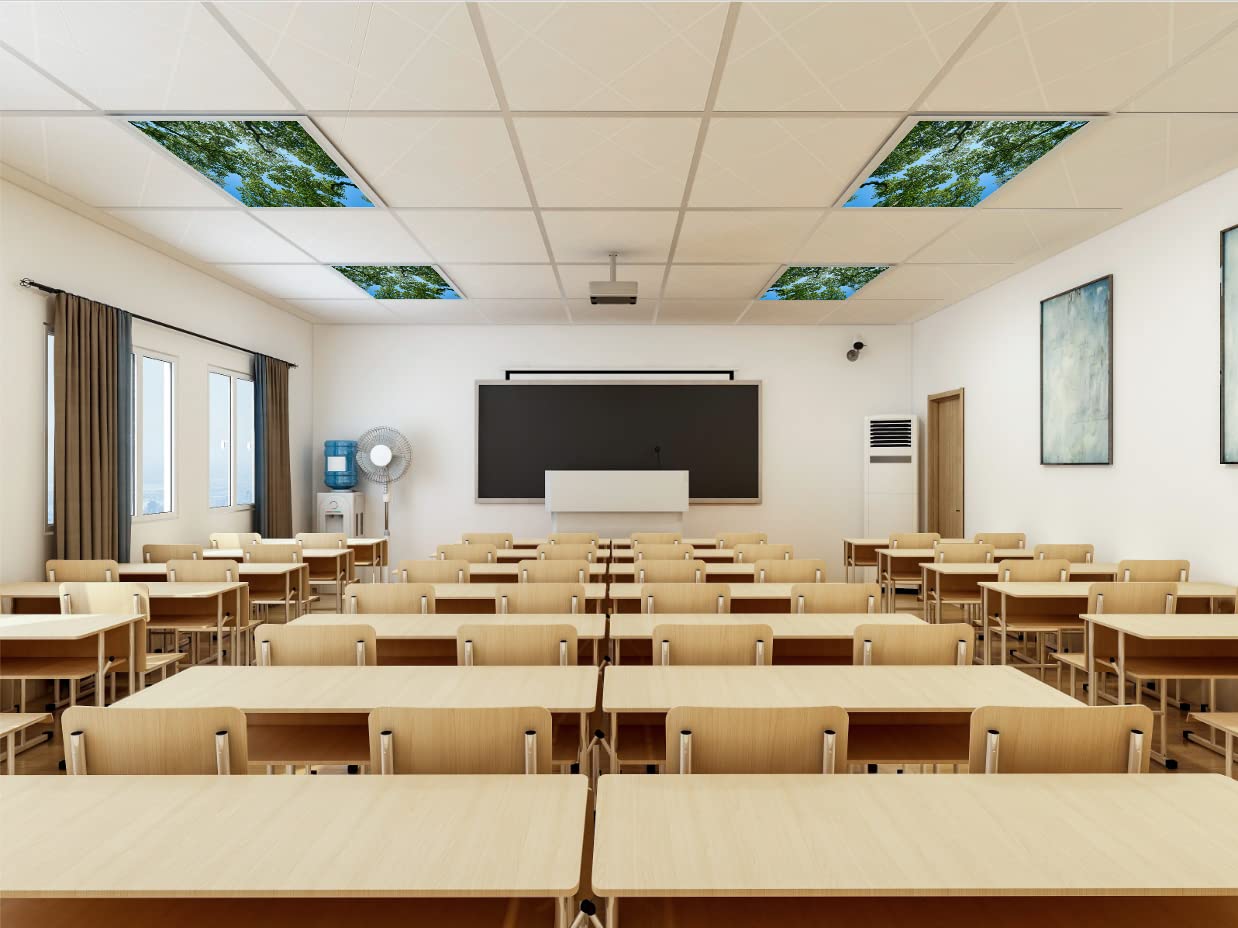 ShadeMAGIC 4 Pack Fluorescent Light Covers - 2x4 Tree Design Ceiling Light Diffuser Panels for Classrooms & Offices - White
