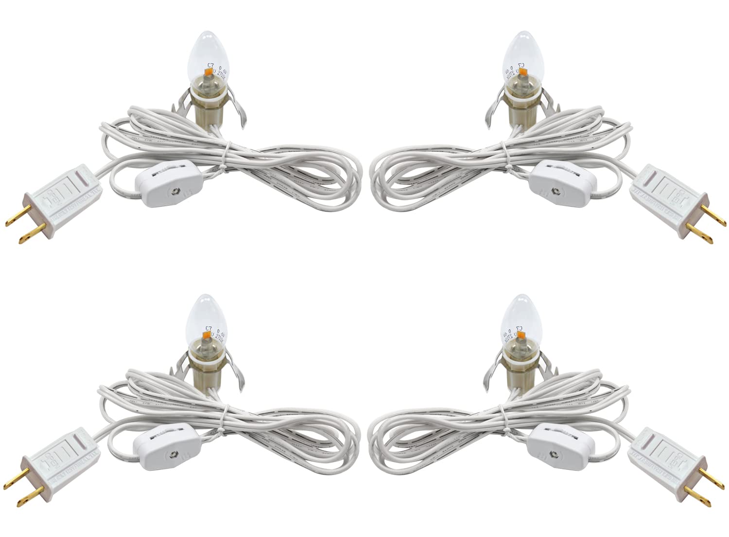 MX232 Set of 2 LED Light Bulbs E12 Candelabra Base with Clips for Halloween Christmas Decoration, 4-Pack, 4 Set of C7 COB Accessory Cord
