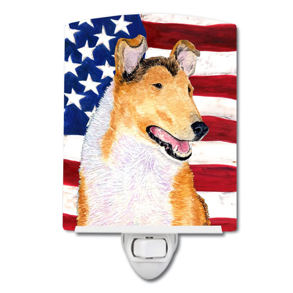 Caroline'S Treasures Collie Smooth Ceramic Night Light - Usa Flag, Ul-Certified, 6X4X3